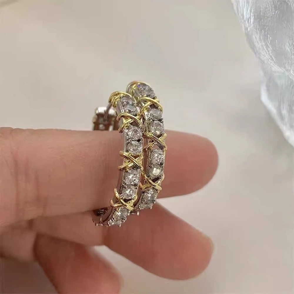 XO Cross XOXO Silver Gold CZ Bling Pin Loops Hoops Earrings